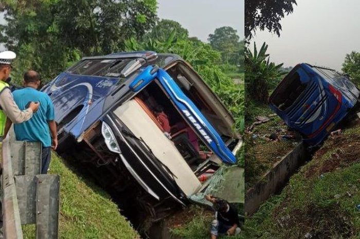 Bus rombongan perangkat desa kecamatan Ciomas, Pabuaran dan Padarincang kabupaten Serang kecelakaan di tol Tangerang-Merak
