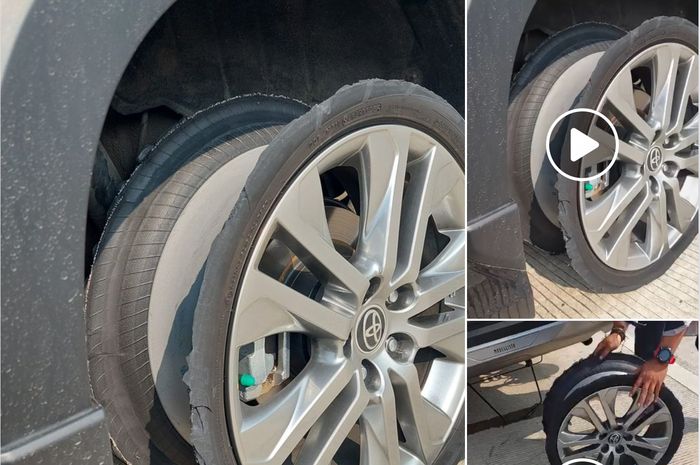 Gawat, ban Toyota Kijang Innova Zenix robek sampai copot dari pelek.