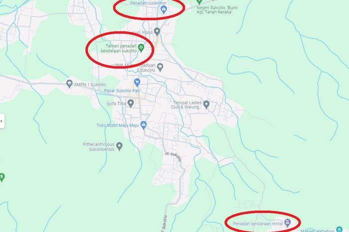 Dalam lingkaran merah sebutan negatif untuk beberapa wilayah di kecamatan Sukolilo Pati Jawa Tengah