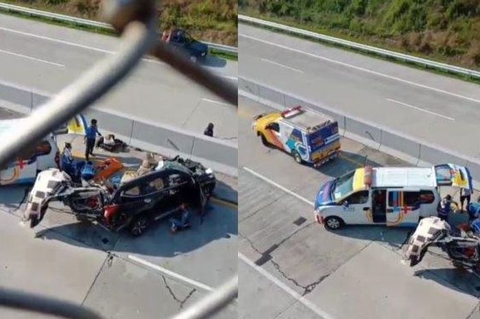 Tangkap layar kejadian Mitsubishi Pajero Sport Vs Truk Tronton di Tol Semarang Batang, Sabtu (22/6/2024). Mengakibatkan empat orang meninggal dunia