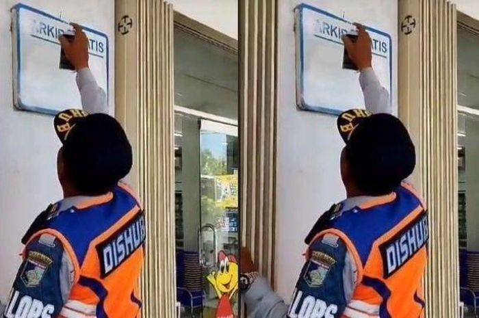 Tulisan parkir gratis di Indomaret disemprot petugas Dishub