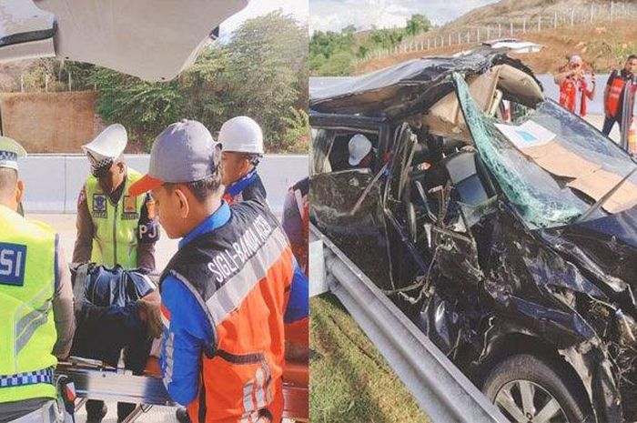 kondisi Honda Freed yang terjang L300 di bahu jalan Tol Sibanceh