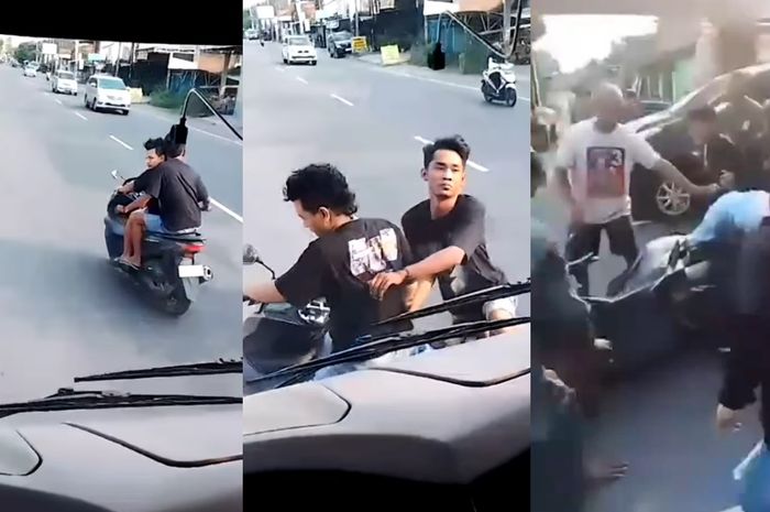 Dua pemuda mabuk naik PCX dimassa usai menghadang bus Harapan Jaya