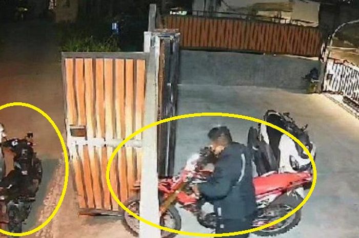 Dalam lingkaran kuning, kedua pelaku maling Honda CRF150L di salah satu villa kampung Babakan Sirna, desa Jogjogan, Cisarua, Bogor