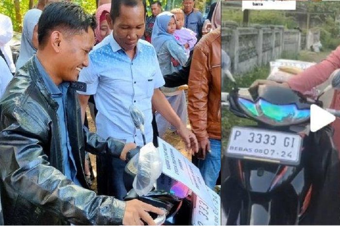 Pegi Setiawan dikado ratu durian asal Tasikmalaya sebuah Suzuki Smash setelah terbebas dari segala tuduhan kasus pembunuhan Vina Cirebon
