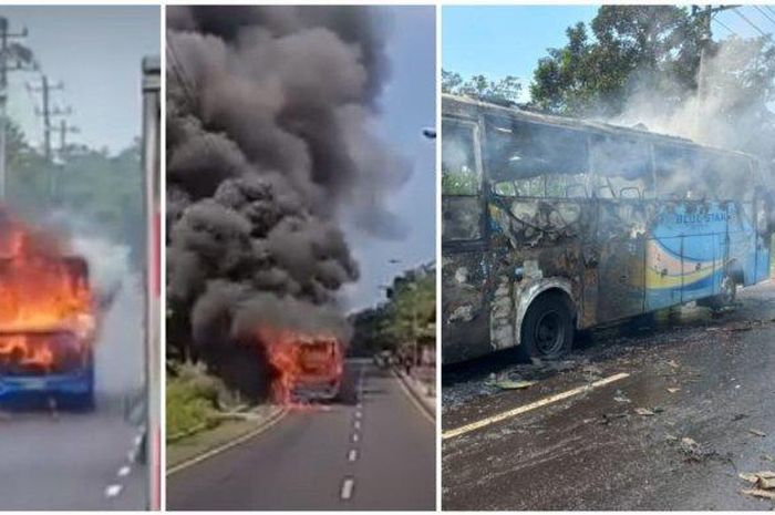 Bus BlueStar terbakar di Salatiga saat baru keluar dari bengkel