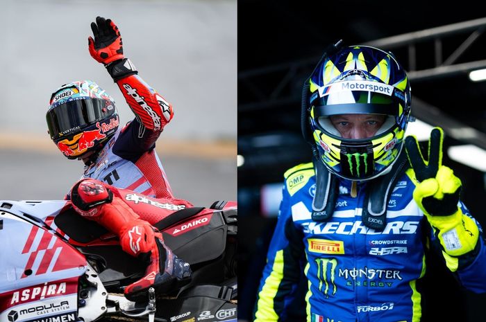 Marc Marquez tetap kasih tanda tangan replika helm Valentino Rossi meski sudah dilarang