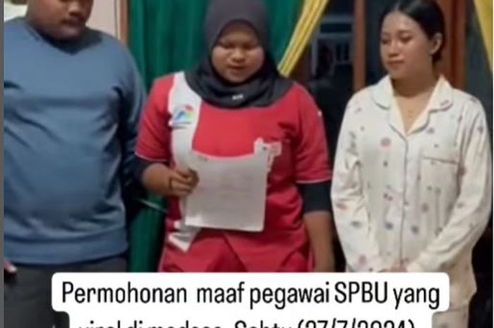 Operator wanita SPBU Jalan Kombespol, perempatan Polres Lamongan membuat video klarifikasi permintaan maaf