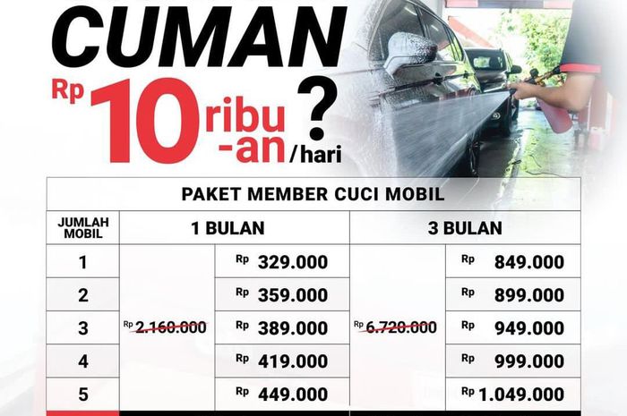 Promo cuci mobil cuma Rp 10 Ribu per hari