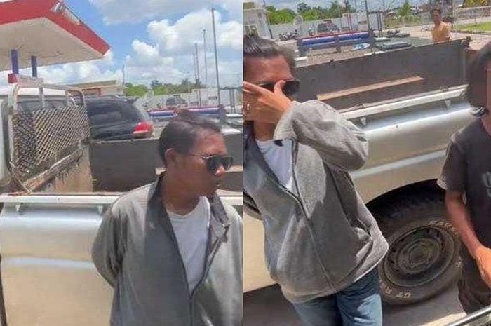 Dua oknum preman yang melalukan pungli Rp 200 ribu ke sopir truk saat antre solar di SPBU Sampit, Kotawaringin, Kalimantan Tengah