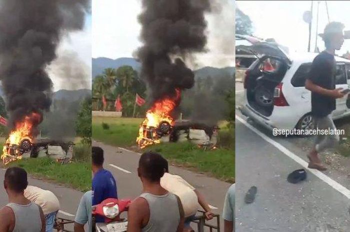 Daihatsu Xenia dibakar massa karena kelakuan tiga orang di dalamnya bikin jengkel