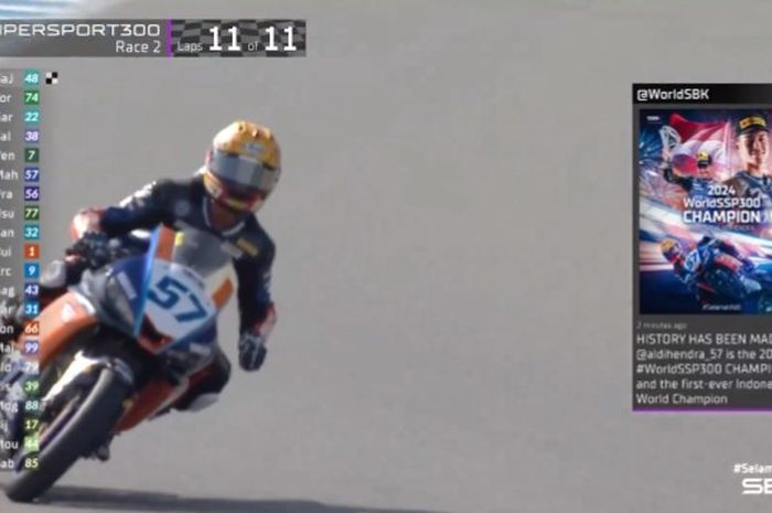 Pembalap Indonesia, Aldi Satya Mahendra menjadi juara dunia WSSP300. Sejarah besar telah dibuat. 