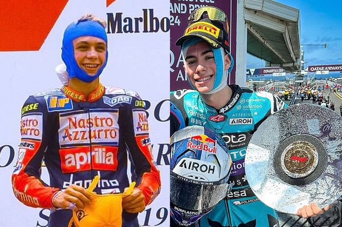 David Alonso tiru selebrasi Valentino Rossi di GP Indonesia 1997 silam