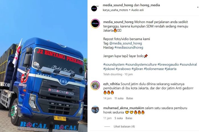 UD Truck Quester bawa sejumlah speaker besar untuk pelantikan Presiden dan Wakil Presiden 2024