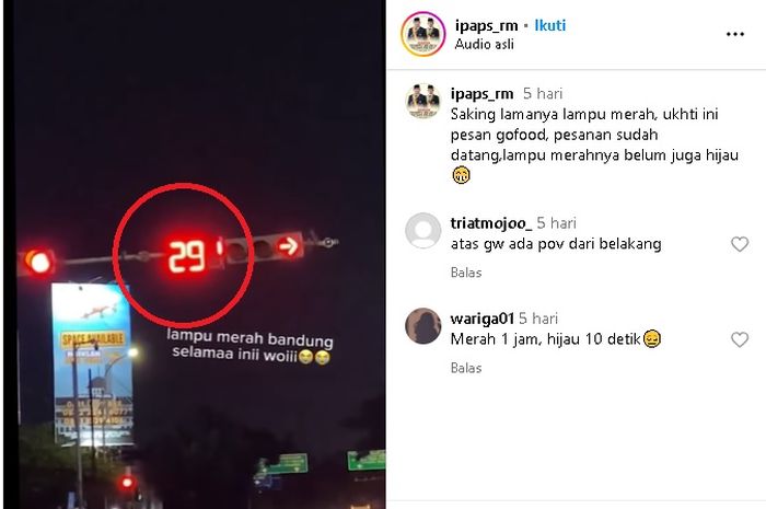 Viral lampu merah di bandung sampai 300 detik, pengemudi mobil sampai sempatkan pesan gofood