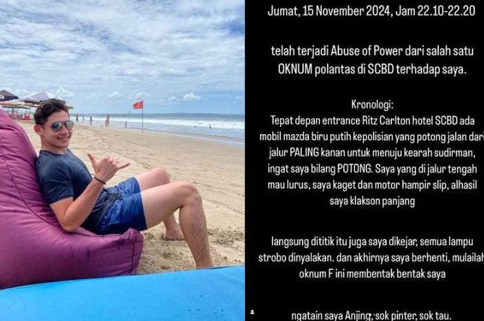 artis Lachlan Gibs dipotong jalan oleh mobil aparat saat berkendara di SCBD, Jumat (15/11/2024), malah kena bentak oknum polisi