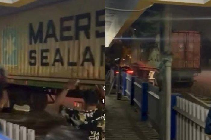 Truk kontainer terjang Innova dan Ertiga di gerbang tol