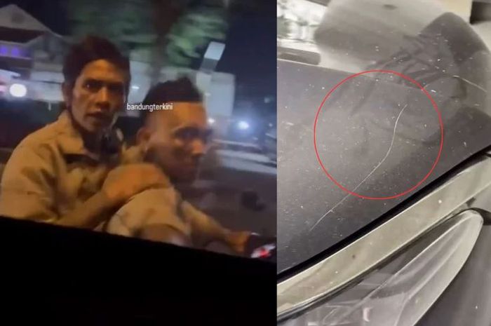 pengguna Toyota Fortuner dikejar pemotor bersajam saat melintas di Jalan Pasteur Kota Bandung, Senin (9/12), mobil korban sampai dibuat baret