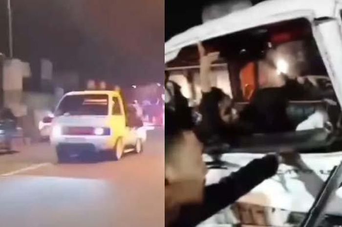 Suzuki Carry bonyok usai melaju ugal-ugalan sambil bawa penumpang di bak belakang