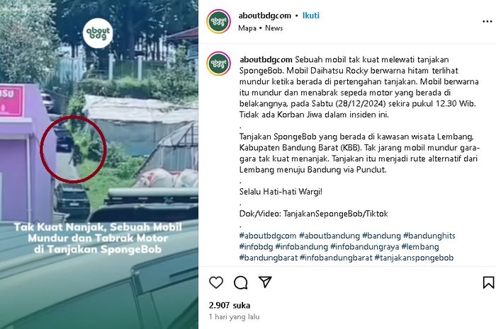 Viral Daihatsu Rocky mundur saat melewati tanjakan SpongeBob hingga menabrak pemotor