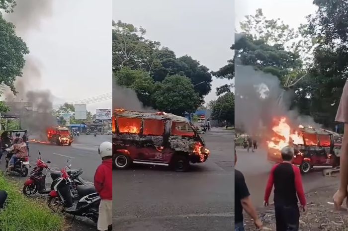 Angkot terbakar jalan sendiri di Kuningan