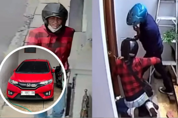Aksi dua maling membobol rumah di Jl Sarpa, Ciganjur, Jagakarsa, Jakarta Selatan berhasil menggasak Honda Jazz GK5, MacBook dan perhiasan