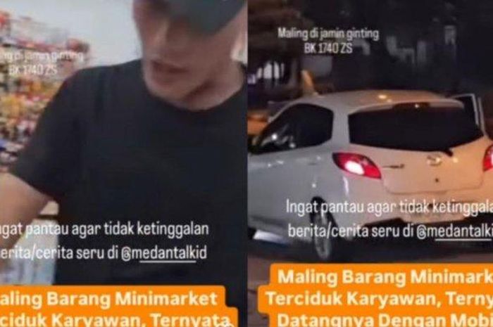Pria datang bawa Mazda2 keciduk karyawan minimarket ngutil alias maling kotak susu