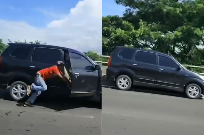 tangkap layar satu unit Toyota Avanza mengamuk di Tol Wiyoto-Wiyono, melaju sendiri tanpa sopir dengan mesin meraung-raung