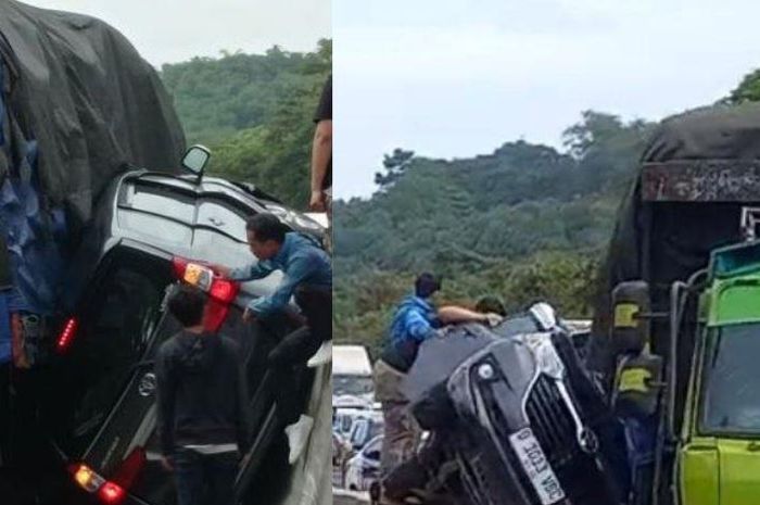 tangkap layar Toyota Avanza digeprek truk Fuso di Tol Cipularang, Rabu (22/1/2025)