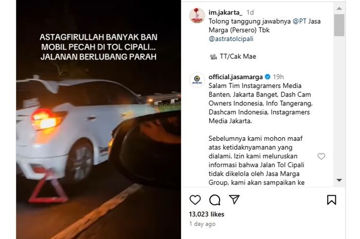 Beberapa kendaraan menepi perbaiki ban akibat pecah hajar lubang 