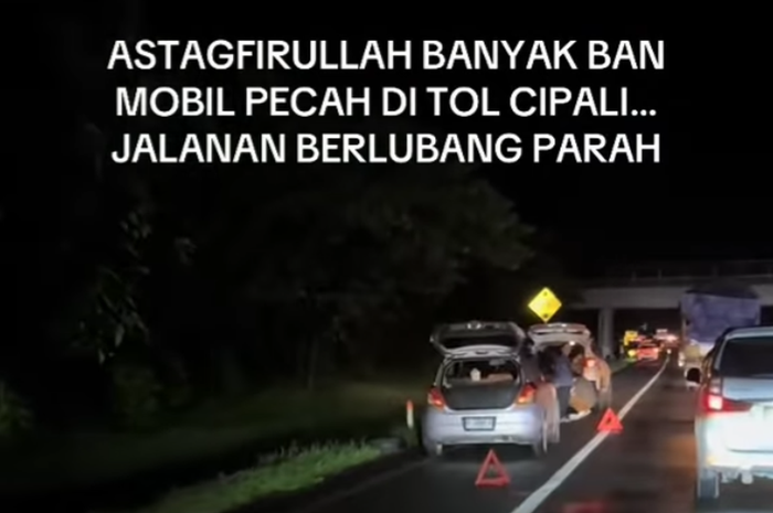 Cuplikan video insiden banyak mobil pecah ban di tol Cipali akibat lubang jalan, (24/1/25)