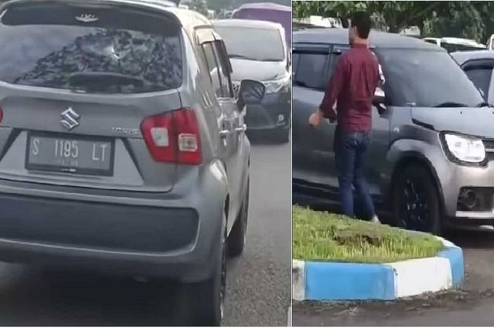 Dua Suzuki Ignis kembar siam di parkiran bandara Juanda, Surabaya, memiliki warna bodi dan pelat nomor sama persis