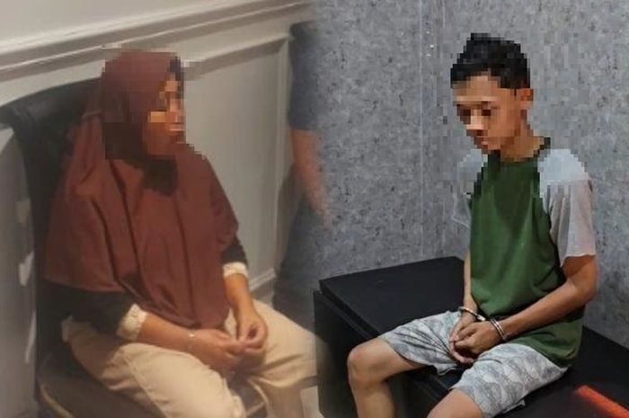 (Kiri) pembantu inisial K (52) dan (kanan) sopir pribadi inisial G (28) yang sekongkol kuras harta majikan hingga Rp 800 juta di Penjaringan, Jakarta Utara