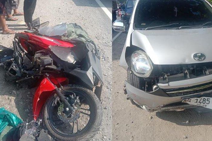 Pengendara Honda Vario 125 tewas setelah tabrak Isuzu Panther kemudian mental disambut Toyota Agya di Ngadiluwih, Kediri, Jawa Timur