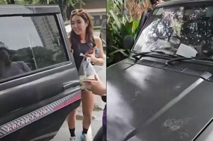 Momen Gisella Anastasia kala tumpangi mobil Kijang antik terekam dari capture Facebook, Minggu (16/2/2025).