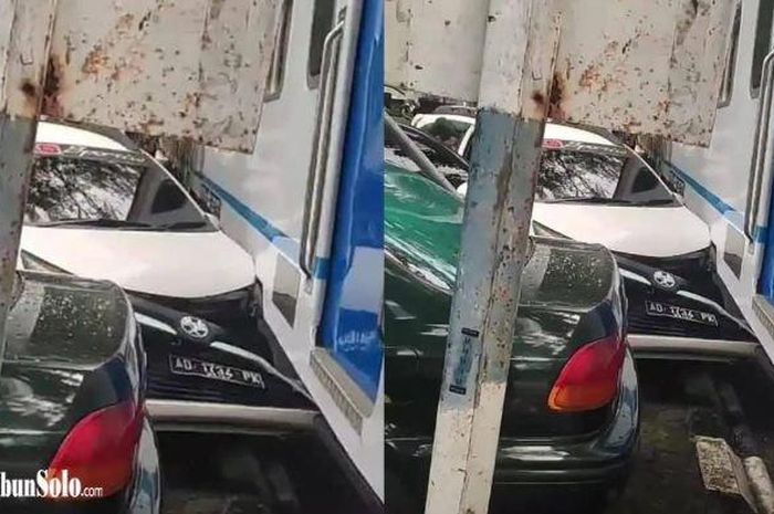 Toyota Calya bonyok wajah usai diterjang Kereta Api di Solo