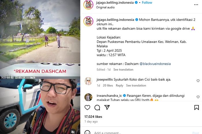 Pelaku pelemparan batu ke mobil Youtuber Jajago Keliling Indonesia berhasil ditangkap