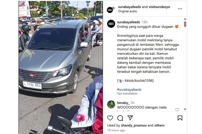 Viral Wuling Confero tak bertuan berhenti di Jembatan Merr Surabaya dengan posisi melintang. Dikira bundir ternyata sopir lagi begini