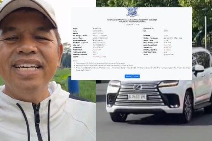 Lexus LX 600 nopol B 2600 SME milik Gubernur Jawa Barat, Dedi Mulyadi menunggak pajak di Jakarta dengan nominal Rp 42 jutaan
