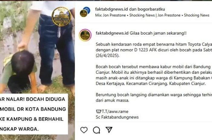 Viral bocah-bocah kecil berani curi mobil di Bandung dan dibawa ke Cianjur