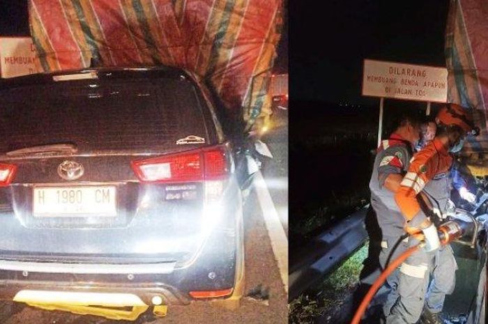 Kijang Innova menancap di belakang truk Fuso. Petaka sopir mengalami ini ketika sedang melaju