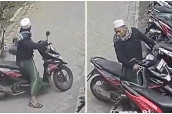 Honda BeAT digondol pria berpeci dan bersarung saat salat Jumat di Surabaya