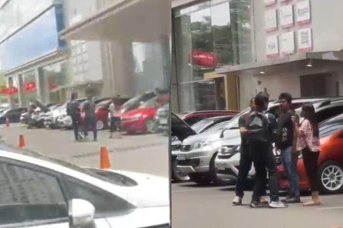 Momen lima debt collector merampas paksa Mitsubishi Pajero Sport milik mahasiswa di parkiran Trans Park Juanda, Bekasi Timur, Bekasi, Jawa Barat