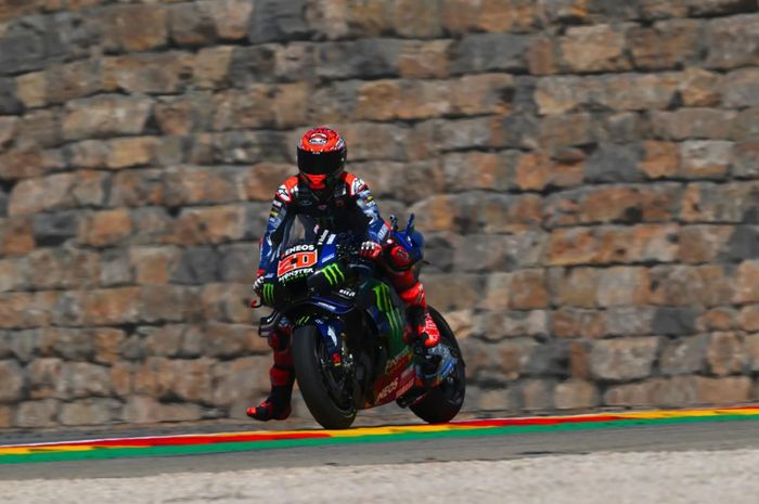 Pembalap Monster Energy Yamaha, Fabio Quartararo, pada practice MotoGP Aragon 2025 di Sirkuit MotorLand Aragon, Alcaniz, Spanyol, Jumat (6/6/2025).