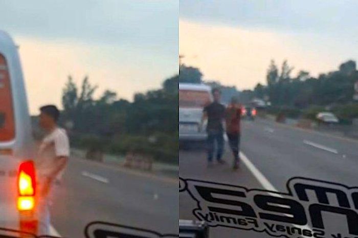 Keributan berujung penodongan pistol oleh sopir Daihatsu Gran Max berstiker Lalamove nopol B 2850 UFZ ke pengemudi lain di KM 95 tol Cipularang, Jawa Barat