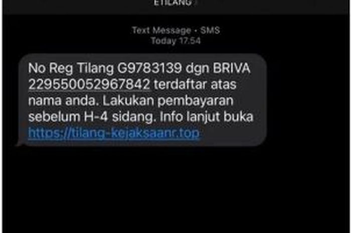 SMS penipuan tilang elektronik yang mencatut nama Kejaksaan Agung (Kejagung) RI