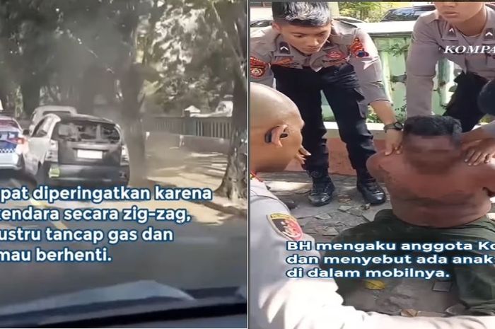 Pria pecatan anggota TNI merusuh tabrak mobil patwal Polisi pakai KIA Picanto bersama anaknya, diamankan tapi borgol putus dua kali