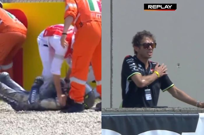 Fabio Quartararo mengalami dislokasi bahu pada sesi practice MotoGP Italia 2025, langsung dibenerin dokter dan ditonton Valentino Rossi
