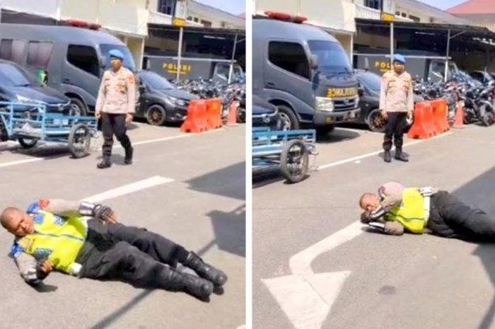 Viral anggota polisi rompi hijau disuruh guling-guling di bawah terik matahari. Bermula cegat pemotor lawan arah