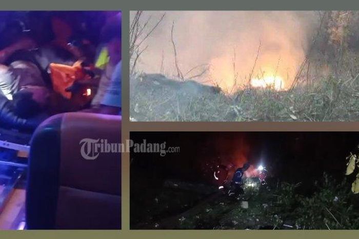 Kolase foto truk muatan obat nyamuk cair terjun ke jurang lalu meledak hebat, (2/7/25) malam